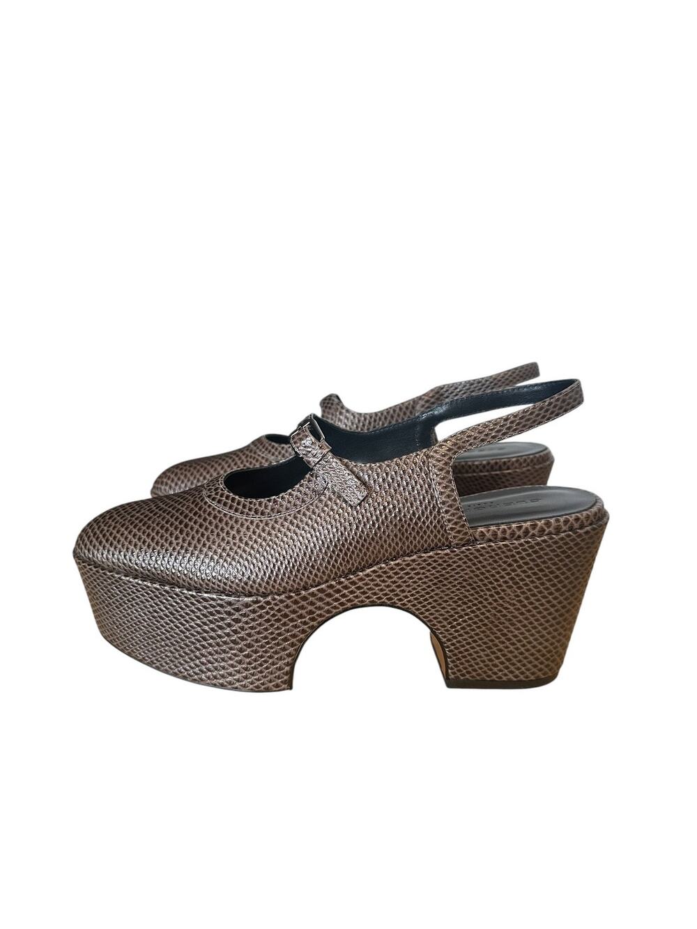 Robert Clergerie Brown Embossed Leather  Mary Jane Slingback Platform Heels 8